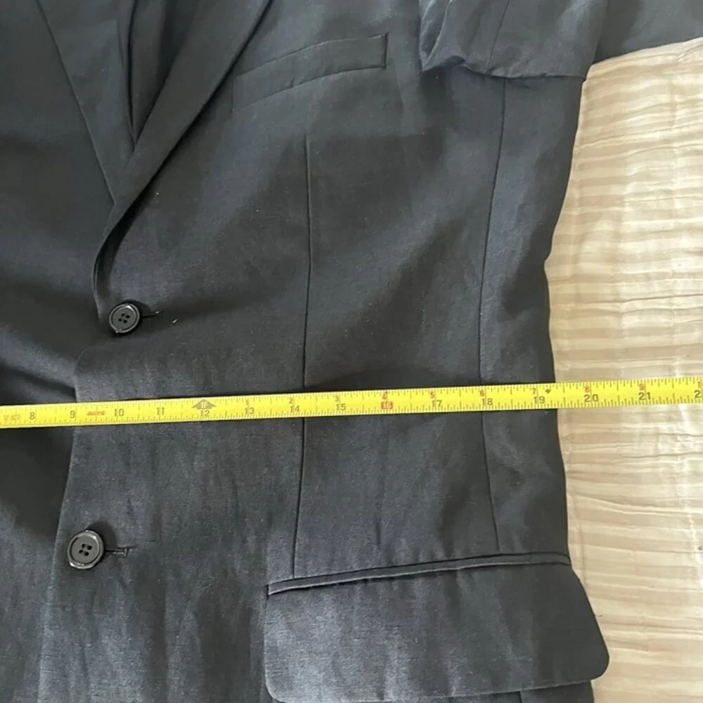 H&M Black Blazer Mens‎ 42L Slim Fit Mulberry Silk Linen Wedding Old Money Preppy